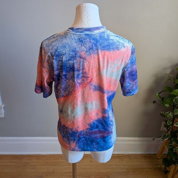 Crushed Velvet Top Pink Blue Tie Dye Mock Neck Pastel Size Small - Picture 5 of 7